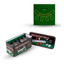 Kit Poker com Caixa Metálica 200 Fichas Baralhos e Tapete de Mesa
