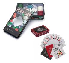 Kit Poker Em Lata 100 Fichas + 2 Baralhos De Plástico Truco