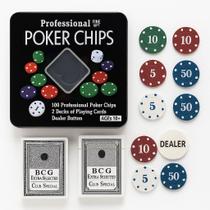 Kit Poker Profissional Las Vegas Completo Com 100 Fichas 2 Baralhos Linha Premium