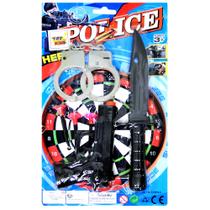 Kit policia com pistola / revolver lanca dardo ventosa + faca e algema 6 pecas Kit policia com pistola / revolver lanca dardo ventosa + faca e algema 6 pecas