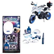 Kit Policial C/ 12 Peças Police Detective Set + Moto Polícia Brinquedo Infantil