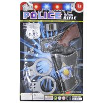 Kit policial com pistola / revolver + algema e acessorios 7 pecas na cartela Kit policial com pistola / revolver + algema e acessorios 7 pecas na cartela