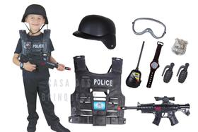 Kit Policial Completo Com Arma Capacete Colete E Acessórios