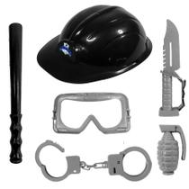 Kit Policial de Brinquedo Capacete Faca Algemas Toy Master