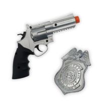 Kit Policial Fantasia Cosplay Distintivo Revolver Brinquedo