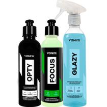 Kit Polidor Focus Tira Mancha Chuva Acida Glazy Redutor de Riscos Opty Vidros Vonixx Kit Polidor Focus Tira Mancha Chuva Acida Glazy Redutor de Riscos Opty Vidros Vonixx