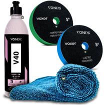 Kit Polimento 4 em 1 Corte Refino Lustro Proteção V40 500ml 2 Boinas Toalha Microfibra Vonixx