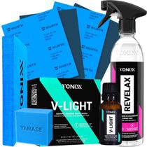 Kit Polimento de Farol Farois Revelax Revelador Vitrificador Cristalizador V-Light Taco Lixa Vonixx
