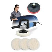 Kit Polimento Furadeira: 3 Boinas Lã + Disco 125mm