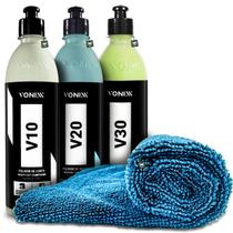 Kit Polimento Verniz Asiático Macio V10 Corte V20 Refino V30 Lustro Toalha Microfibra Vonixx