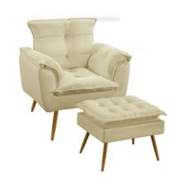 Kit Poltrona Almofadada Decorativa Beta e Puff Lunar N-030 Veludo Bege Aradecor