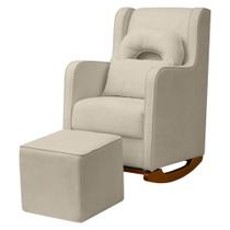 Kit Poltrona Amamentação Base Balanço Madeira Puff Bouclê
