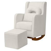 Kit Poltrona Amamentação Base Balanço Madeira Puff Bouclê