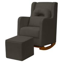 Kit Poltrona Amamentação Base Balanço Madeira Puff Bouclê