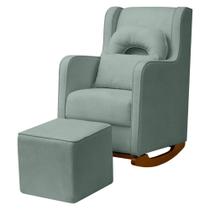 Kit Poltrona Amamentação Base Balanço Madeira Puff Bouclê