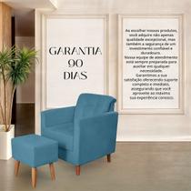Kit Poltrona Angelina Confortavel Luxo 1 Puff Suede Azul Claro