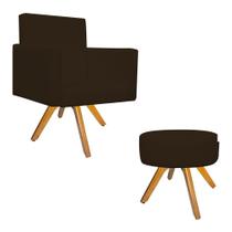 Kit Poltrona Arenzza e Puff Sofia Base Giratória de Madeira Corano Marrom - DAMAFFÊ MÓVEIS