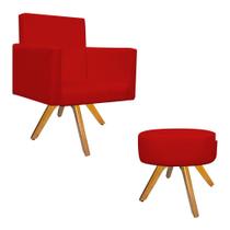 Kit Poltrona Arenzza e Puff Sofia Base Giratória de Madeira Corano Vermelho - DAMAFFÊ MÓVEIS