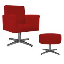 Kit Poltrona Arenzza e Puff Sofia Base Giratória de Metal Sala de Estar Decor Suede Vermelho - DAMAFFÊ MÓVEIS