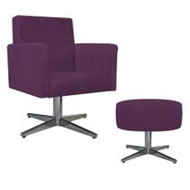 Kit Poltrona Arenzza e Puff Sofia Base Giratória de Metal Suede Roxo - DAMAFFÊ MÓVEIS