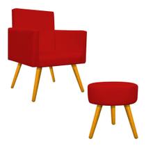 Kit Poltrona Arenzza e Puff Sofia Palito Mel Corano Vermelho - DAMAFFÊ MÓVEIS