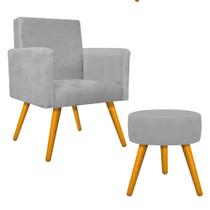 Kit Poltrona Arenzza e Puff Sofia Palito Mel Suede Cinza - DAMAFFÊ MÓVEIS