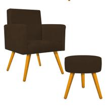 Kit Poltrona Arenzza e Puff Sofia Palito Mel Suede Marrom - DAMAFFÊ MÓVEIS
