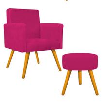 Kit Poltrona Arenzza e Puff Sofia Palito Mel Suede Pink - DAMAFFÊ MÓVEIS