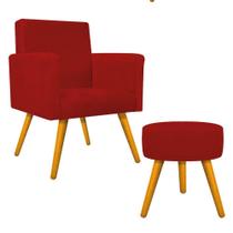 Kit Poltrona Arenzza e Puff Sofia Palito Mel Suede Vermelho - DAMAFFÊ MÓVEIS