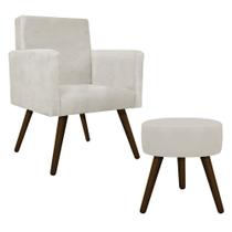 Kit Poltrona Arenzza e Puff Sofia Palito Tabaco Suede Bege - DAMAFFÊ MÓVEIS