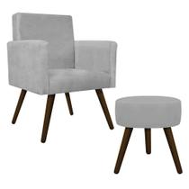 Kit Poltrona Arenzza e Puff Sofia Palito Tabaco Suede Cinza - DAMAFFÊ MÓVEIS