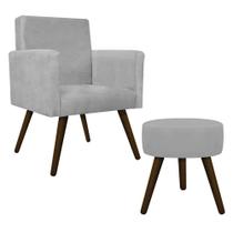 Kit Poltrona Arenzza e Puff Sofia Palito Tabaco Suede Cinza - KDAcanto Móveis