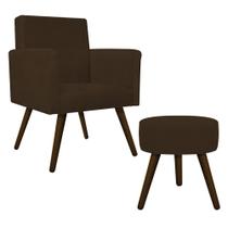 Kit Poltrona Arenzza e Puff Sofia Palito Tabaco Suede Marrom - DAMAFFÊ MÓVEIS