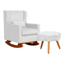 Kit Poltrona Aurora de Amamentação Balanço + Puff Suede Branco - Belliv Decor