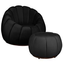 Kit Poltrona Base Giratória e Puff Concha Decorativo Veludo