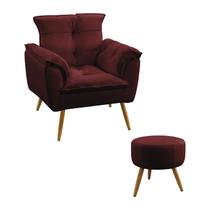 Kit Poltrona Beta e Puff Solar Sued Bordô Aradecor