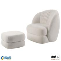 Kit Poltrona Biscuit Bouclé Marfim Base Fixa Com Puff - Daf