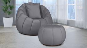 Kit Poltrona C/ Puff + Almofada Concha Veludo Cinza