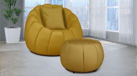 Kit Poltrona C/ Puff + Almofada Concha Veludo Mostarda