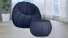 Kit Poltrona C/ Puff Concha Veludo Azul Marinho Kit Poltrona C/ Puff Concha Veludo Azul Marinho