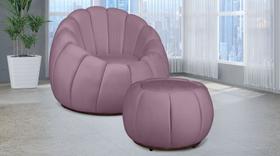 Kit Poltrona C/ Puff Concha Veludo Rose Kit Poltrona C/ Puff Concha Veludo Rose