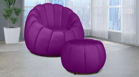 Kit Poltrona C/ Puff Concha Veludo Roxo