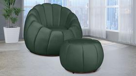Kit Poltrona C/ Puff Concha Veludo Verde