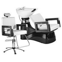 Kit Poltrona Cadeira + Lavatório Porcelana Salão Beleza Dompel