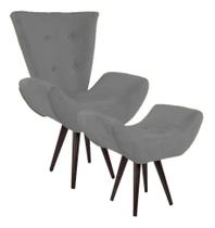Kit Poltrona Cadeira + Puff Maisa Decorativo Para Recepção Sala Estar Suede Cinza - LM DECOR