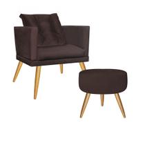 Kit Poltrona Com Almofada e Puff Lucia Confort Sala Recepção Escritório Consultório Pé Castanho material sintético Marrom - KDAcanto Móveis