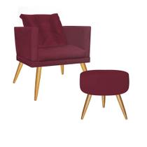 Kit Poltrona Com Almofada e Puff Lucia Confort Sala Recepção Escritório Consultório Pé Rústico Suede Bordô - KDAcanto Móveis Kit Poltrona Com Almofada e Puff Lucia Confort Sala Recepção Escritório Consultório Pé Rústico Suede Bordô - KDAcanto Móveis