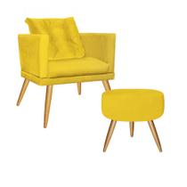 Kit Poltrona Com Almofada e Puff Milena Confort Sala Recepção Escritório Consultório Pé Carvalho Suede Amarelo - DAMAFFÊ MÓVEIS Kit Poltrona Com Almofada e Puff Milena Confort Sala Recepção Escritório Consultório Pé Carvalho Suede Amarelo - DAMAFFÊ MÓVEIS