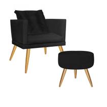 Kit Poltrona Com Almofada e Puff Milena Confort Sala Recepção Escritório Consultório Pé Rústico Suede Preto - DAMAFFÊ MÓVEIS Kit Poltrona Com Almofada e Puff Milena Confort Sala Recepção Escritório Consultório Pé Rústico Suede Preto - DAMAFFÊ MÓVEIS