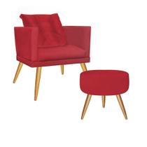 Kit Poltrona Com Almofada e Puff Milena Confort Sala Recepção Escritório Consultório Pé Rústico Suede Vermelho - DAMAFFÊ MÓVEIS Kit Poltrona Com Almofada e Puff Milena Confort Sala Recepção Escritório Consultório Pé Rústico Suede Vermelho - DAMAFFÊ MÓVEIS